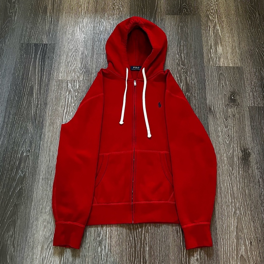 Polo Ralph Lauren Men’s Red Soft Cotton Hoodie with White Strings